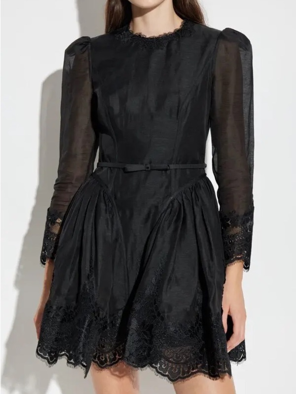 Zimmermann Black Lace-Trimmed Mini Dress